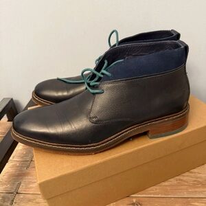 Cole Haan Navy Leather Chukka Boots with Teal Laces